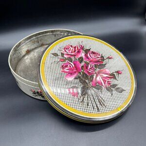 Vintage Biscuit Tin 1950s Huntley and Palmers Tweed Rose Pink Metal England Cott